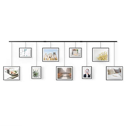 Umbra Exhibit Gallery Picture Frames, Adjustable Wall, Set of 9, Black | Steel, movable hanging rods, holds 8x10 and 5x7 sizes, minimal screw holes, mounting hardware included - color: Black, size: Set of 9, style: 9-Opening