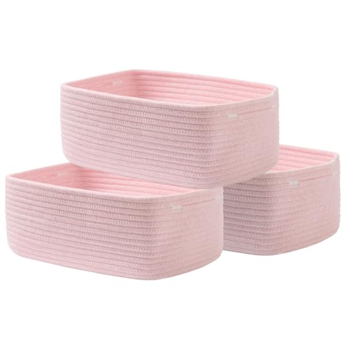 KALLAX Small Woven Storage Basket for Organizing, 13.5x9.5x5 inches, 3 Pack | Shelf baskets for closet organization, toy storage and home decor, Perfect as empty gift baskets for holidays, Light Pink - color: Light Pink, size: 13.5"L x 9.5"W x 5"H