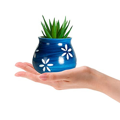 Cute Succulent Pots with Drainage Bamboo Tray - 3" Succulent Planters with Drainage Hole Ceramic Planter Tiny Pots for Indoor Small Plants, Small pots for Succulents Cactus Container Set of 6 - color: Blue-6pcs