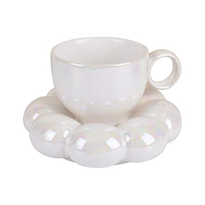 Koythin 6.5oz Sunflower Saucer Mini Ceramic Mug, Pearl White Tea Latte Cup | 200ml Small Compact Cup, Dual Safe Ceramic; Vanity Table Decor, Light Beverage Cup - color: Pearl White