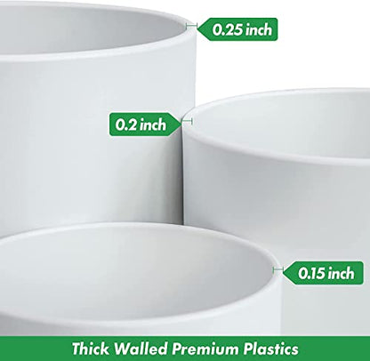 D'vine Dev 3-Pack Plastic Pots & Saucers, 6/6.5/8 in, White, 74-V-A-3 | Multi-Size Options, Lightweight Durable, Matte Finish, Cylinder Shape, Drainage Holes, Sleek Design, Detachable Saucer - color: Matte White, size: Medium
