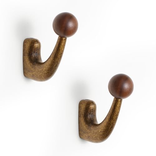 wall-mounted light luxury coat hooks, used for hanging coats, hats, scarves and towels, suitable for entrance halls, bathrooms and bedrooms (2, 7110Large-flowered Yellow Ancient + Walnut Wood) - color: 7110Large-flowered Yellow Ancient + Walnut Wood