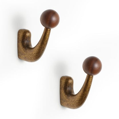 wall-mounted light luxury coat hooks, used for hanging coats, hats, scarves and towels, suitable for entrance halls, bathrooms and bedrooms (2, 7110Large-flowered Yellow Ancient + Walnut Wood) - color: 7110Large-flowered Yellow Ancient + Walnut Wood