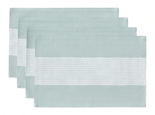 Wracra Linen Placemats Set of 4, Aqua Blue Place Mats for Kitchen Table | Macrame Placemats 12 x 18 Inch, Heat Resistant Table Mats, Premium Cotton Linen Woven Fabric, Delicate Splicing Designs - color: Aqua Blue, size: 12×18 Inch (Set of 4)