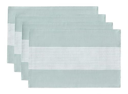 Wracra Linen Placemats Set of 4, Aqua Blue Place Mats for Kitchen Table | Macrame Placemats 12 x 18 Inch, Heat Resistant Table Mats, Premium Cotton Linen Woven Fabric, Delicate Splicing Designs - color: Aqua Blue, size: 12×18 Inch (Set of 4)