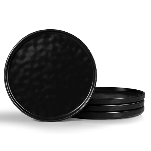 LIANYU Ceramic Dinner Plates Set for 4, 7.9In Porcelain Kitchen Salad Dessert Serving Dishes Set, Modern Round Stoneware Dinnerware Appetizer Plates, Scratch Resistant & Microwavable, Obsidian Black - color: Obsidian Black, size: 7.9 Inch for 4