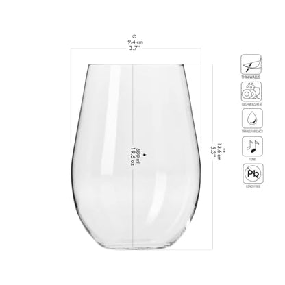 Krosno Wine Glasses Set of 6, 19.6 oz, Harmony Collection | White or Red Wine Set, Lead-Free Crystal Glassware, Drinking Glasses, Aperol Spritz Glases, Wedding Gift, Dishwasher Safe - style: Wine 19.6 oz (Set of 6)