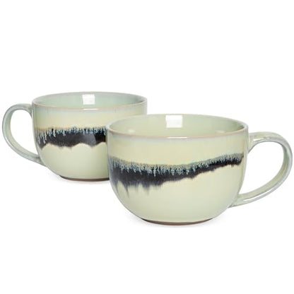 Bosmarlin Ceramic Large Coffee Mug Set of 2, 23 Oz, Jumbo Mug Soup Bowls with Handles, Dishwasher and Microwave Safe (23 Oz, Turquoise Green Light) - color: Turquoise Green Light