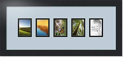 ArtToFrames Collage Photo Frame Double Mat with 5-2.5x3.5 Openings with Satin Black Frame and Baby Blue mat. - color: Baby Blue, size: 2.5x3.5