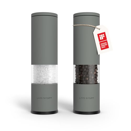 LARS NYSØM Salt and Pepper Grinder Set Manual, Stainless Steel Salt and Pepper Mills with Adjustable Ceramic Grinder I Design Spice Shakers (Ash Gray) - color: Ash Gray, size: Set of two manual grinders