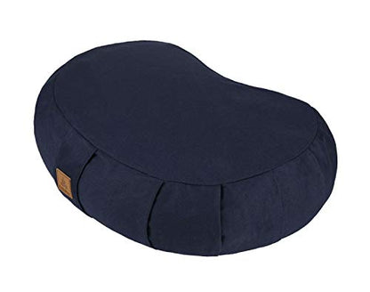 Crescent Zafu Meditation Pillow, D=17" W=11" H=5.5" Zabuton Yoga Bolster, Meditation Cushion, Floor Pouf Yoga Pillow Zippered Organic Cotton Cover Natural Buckwheat kneeling pillow - Large - color: Navy blue