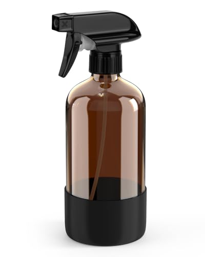 Bontip Amber Glass Spray Bottle, 16 oz with Black Silicone Sleeve, 1 Pack | Refillable amber glass bottle, With protective silicone sleeve, BPA-free, UV shielding, Great for cleaning solutions,plants - color: Black, size: 16 Ounces
