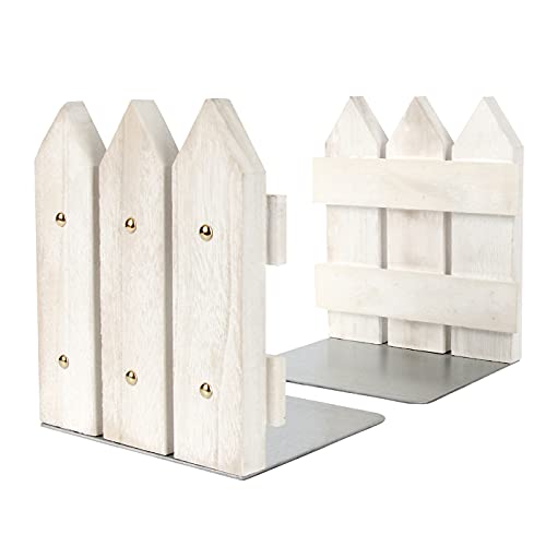 J JACKCUBE DESIGN White Rustic Wood Bookends Set of 2, Decorative Farmhouse Bookend for Heavy Books Magazine DVD on Desk Table Shelf - MK708A - color: White