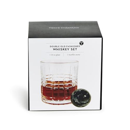 Two's Company Double Old Fashion Whisky Set, Includes Stone Ball in Gift Box, 10 Oz Glass, 2-inch Diameter Stone Ball