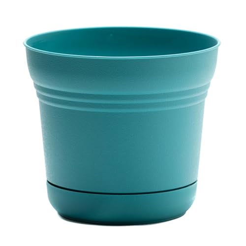 Bloem Saturn Round Planter with Saucer Tray: 14" - Bermuda Teal - Durable Plastic Pot, Matte Finish, Removable Saucer, for Indoor & Outdoor Use, Gardening, 5 Gallon Capacity - color: Bermuda Teal, size: 14"
