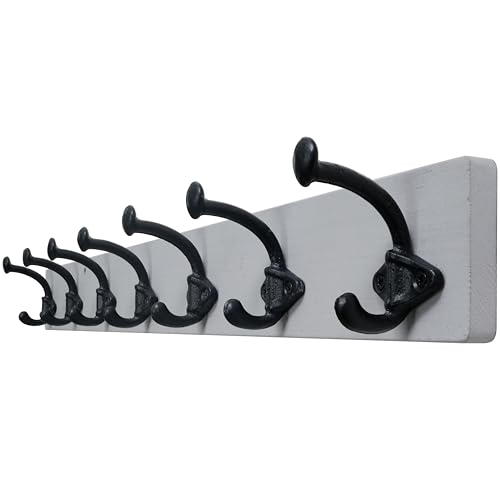 WEBI Rustic Coat Rack Wall Mount,30" Long 7 Cast Iron Coat Hooks Wall Mounted,Heavy Duty Farmhouse Wood Coat Hanger Wall Antique Vintage Hooks for Hanging Jacket,Clothes,Backpack,Gray - color: Gray, size: 30 Inch