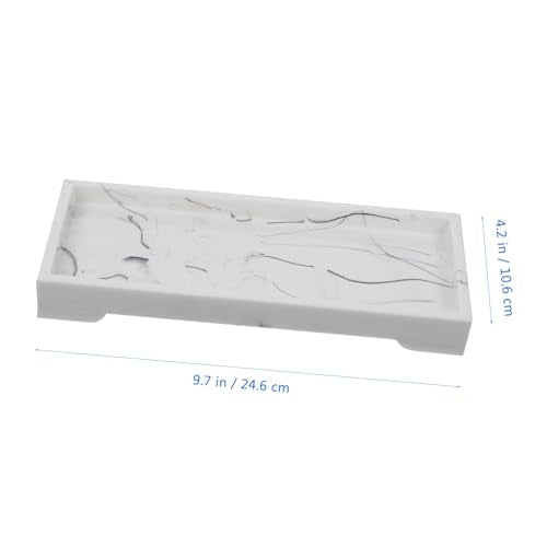 Marble Design Composite Bathroom Storage Tray with Jewelry Holder White Vanity Organizer for Home and Hotel Countertop Cosmetic and Daily Necessities