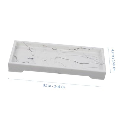 Marble Design Composite Bathroom Storage Tray with Jewelry Holder White Vanity Organizer for Home and Hotel Countertop Cosmetic and Daily Necessities