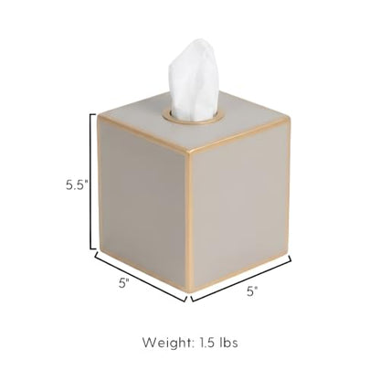 Jaye's Studio Taupe Tissue Box Cover, Square Metal Gold Cube for Bathroom | Matte Hand-Painted Finish, Fits Standard Facial Holders, Polished Trim, Open Bottom, Nursery Vanity Desk Use - color: Taupe