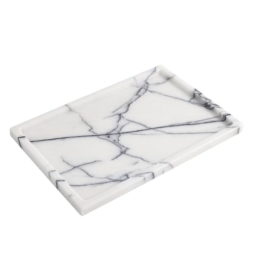 Real Luxurious Vanity Tray Natural Genuine Marble Storage Tray for Home Decor Stone Tray for Bathroom/Kitchen/Vanity/Dresser Non-Resin/Non-Ceramic(Lilac) - color: Marble Tray-lilac, size: 12" x 8" x 0.7"