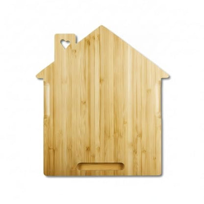 Solid Natural Bamboo Cutting Board, House-Shaped Wood Chopping Block for Kitchen Prep and Serving with Hanging Hole, 9.8 x 11 Inches