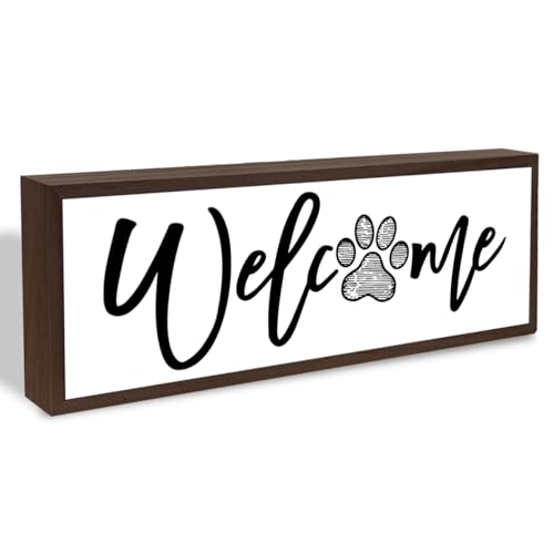 Welcome Wood Home Decor Signs, Welcome Dog Paw Wood Plaque, Home Tabletop Desk Decorative Sign, Dog Lovers Gifts Puppy Decorations Signs, Hanging Decorative Wooden Plaque 9.5x3.1 Inches(A5) - color: welcome 05