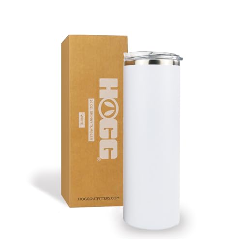Hogg 20 oz Skinny - White, Powder Coated Tumblers for Laser Engraving, Engravable Tumblers Bulk, Stainless Steel Cups Bulk, Insulated Cups with Lids - color: White