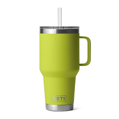 YETI Rambler 35 oz Tumbler with Handle and Straw Lid, Travel Mug Water Tumbler, Vacuum Insulated Cup with Handle, Stainless Steel, Chartreuse - color: Chartreuse, style: 35oz