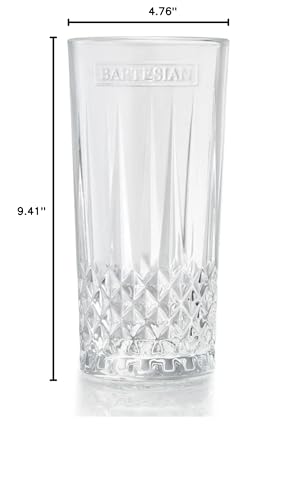 Bartesian Diamond Etched Highball Glasses - 10.5 Oz Tall High Ball Collins Glass Set for Mixed Cocktails & Mocktails - Classy Home Bar Mixing Glassware with Luxurious Gift Packaging - Set of 2 - style: Etched – Highball