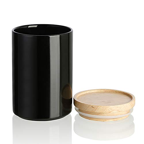 Sweejar Kitchen Canisters Ceramic Food Storage Jar, Stackable Containers with Airtight Seal Wooden Lid for Serving Ground Coffee, Tea, Sugar, Salt and More - 28 Fl Oz (Black) - color: Black, size: 28 Fl Oz (4.0"x6.1")