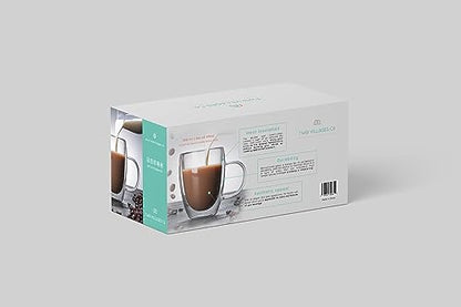 12 Oz Double Wall Borosilicate Insulated Glass Coffee Mug Set of 4, 350ml Coffee Cups with Handle for Cappuccino, Tea, Latte - Perfect Cappuccino Cup Gift - color: 4 pcs 12 oz