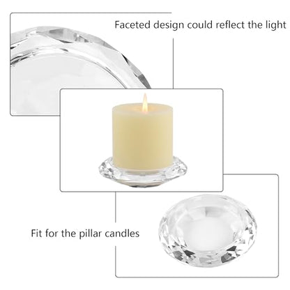 Crystal Pillar Candle Holders Decorations for Home Party Dinner Christmas, Suitable for Large Cylindrical Candles Hand-Cut 4.3'' X 1'' Clear, Pack of 2