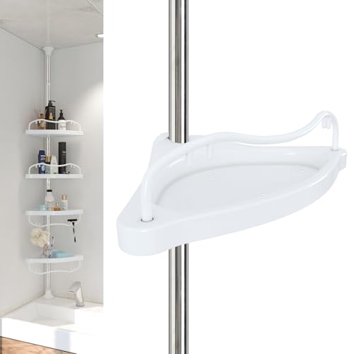 Corner Shower Caddy 4-Tier, 39-125" Adjustable Rustproof Tension Pole, No-Drill Large Bathroom Shelf Organizer for Shampoo, Soap & Accessories, White - color: White