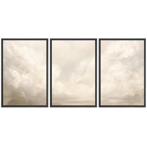 MUDECOR Framed Wall Art Print Set Neutral Cloudscape Soft Beige Abstract Sky Illustrations Modern Art Boho Decorative Colorful Chic for Living Room, Bedroom, Office - 16"x24"x3 Black - color: A01-2507-yuk03, size: 16"x24"x3 Panels Black