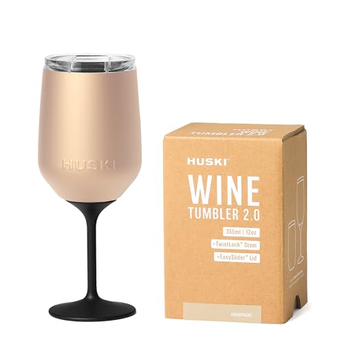 Huski Wine Tumbler 2.0 | NEW | Award-winning Design with Detachable Stem | Premium Stainless Steel Wine Glass with Lid | Triple Insulated Tumbler | 12oz Capacity | Great Gift (Champagne) - color: Champagne
