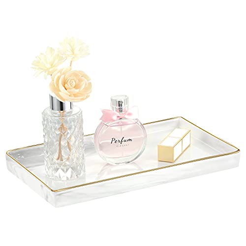 Emibele Ceramic Vanity Tray, Marble Decor Tray Bathtub Toilet Tank, Vanity Bathroom Tray Organizer Jewelry Storage Dresser Tray for Lotion Bottle,Perfume,Jewelry, 11.22 x 6.50 x 0.98Inch, White Marble - color: Marble White Medium