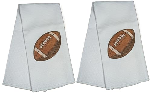 Football Kitchen Towels – Set of 2 Waffle Weave Microfiber Dish Towels – Quick-Dry & Super Absorbent – 16" x 24", White – Game Day & Tailgating Gift
