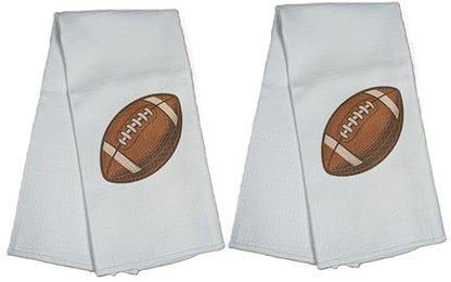 Football Kitchen Towels – Set of 2 Waffle Weave Microfiber Dish Towels – Quick-Dry & Super Absorbent – 16" x 24", White – Game Day & Tailgating Gift