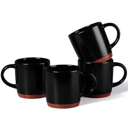 E-far Ceramic Coffee Mug Set of 4, 12oz Stoneware Coffee Cup with Handle, Porcelain Tea Cups, Modern Farmhouse Latte Mug Gift Set for Women & Men, Microwave Safe, Matte Black - color: Matte Black