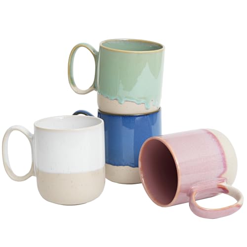 Bosmarlin Ceramic Coffee Mug Set of 4, 15 Oz, Coffee Cups with Big Handle, Microwave and Dishwasher Safe (Multicolor) - color: Multicolor