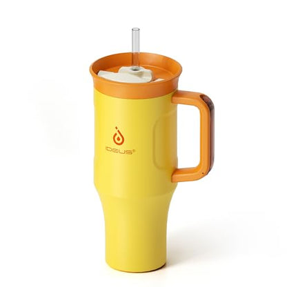 Ideus 32 oz Tumbler with Handle and Straw, 100% Leak Proof Dual Wall Vacuum Insulated Stainless Steel Travel Mug, Cup Holder Friendly, Yellow - color: Yellow