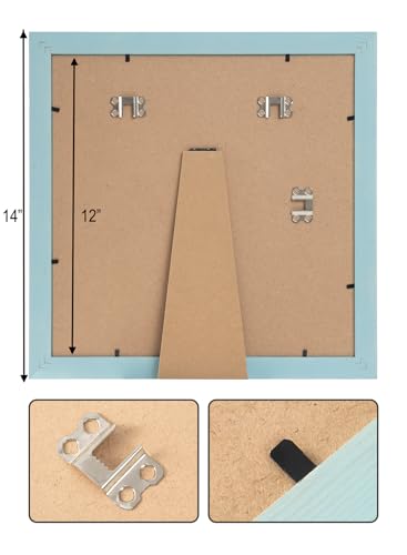Rustic Solid Wood Square Collage Photo Frame 12x12 inch – Display Four (4) 4x6 inch Pictures with Mat Wall Hanging Tabletop - Blue - color: Blue