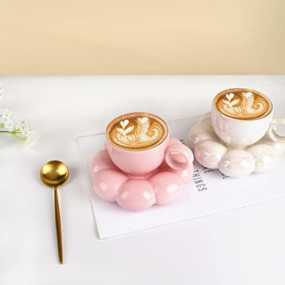 Koythin 6.5oz Sunflower Saucer Mini Ceramic Mug, Pink Mother’s Day Cup | 200ml Petite Floral Cup, Microwave & Dishwasher Safe; Perfect Mother’s Day Gift For Mom - color: Peach Pink