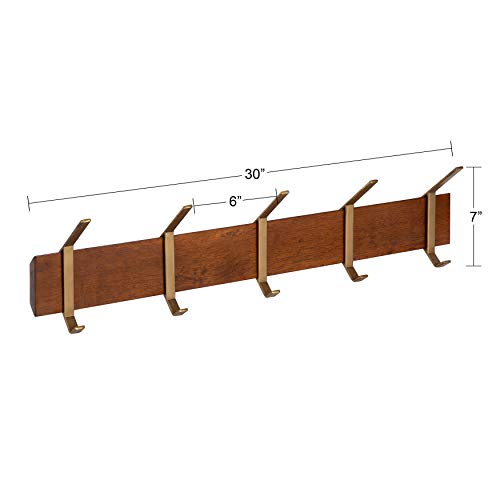 Kate and Laurel Rossmore Modern 5 Hook Shelf, Walnut and Gold, Mid-Century Coat Rack - color: Walnut Brown/Gold
