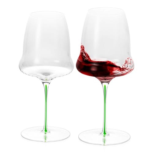 KAMMAK Crystal Red Wine Glasses Set of 2, 24.69 oz Stemmed Glasses, XY010 | Hand Blown, Bordeaux Wine Glasses, Thin Rim & Long Stem, Red & White, Daily Use, Wedding or Birthday Gift for Women - size: 8KPDSXY010