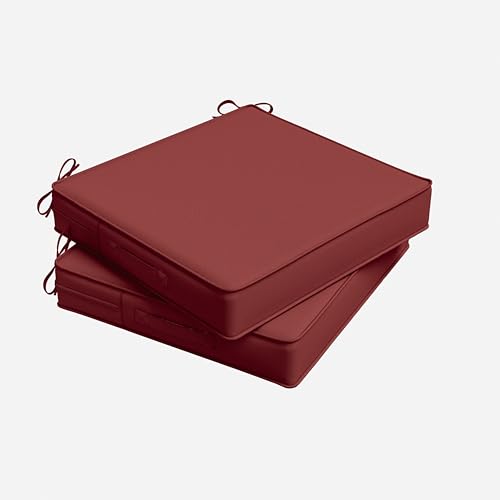 Outdoor Chair Cushion 17 x 16 x 3 Inches Patio Furniture Outdoor Waterproof Seat Cushion, Patio Chair Cushion with Handles and Ties, Square Dining Chair Cushion Set of 2, Burgundy - color: Burgundy, size: 17×16×3 in
