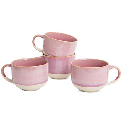 Bosmarlin Ceramic Coffee Mug Set of 4, 16 Oz, Coffee Cups with Big Handle, Microwave and Dishwasher Safe (Pink) - color: Pink