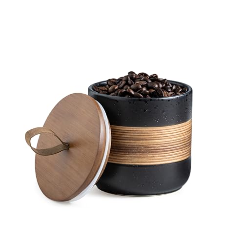 Miamolo Ceramic Jar with Lid, Coffee Container Kitchen Food Storage Jars for Spice Sugar Tea Bag, Stackable Decorative Jars for Countertop, Black & 18 fl.oz - color: Black, size: 18 fl.oz