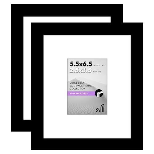 Americanflat 5.5x6.5 Picture Frame 2-Pack - Matted to 2.5x3.5 - Black | Slim Molding construction, Polished plexiglass front, wall or tabletop display with included easel, triangle hangers included - color: Black, size: 5.5x6.5