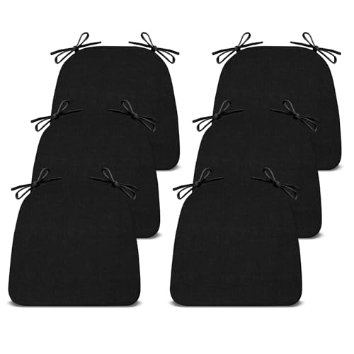 IASEAHK Chair Cushions for Dining Chairs Set of 6, Non Slip Kitchen Chair Pads, 17" x 16" x 2", Indoor Dining Chair Cushions with Ties, D-Shaped Seat Cushions for Kitchen Chairs, Black - color: Black, size: 6 Pack